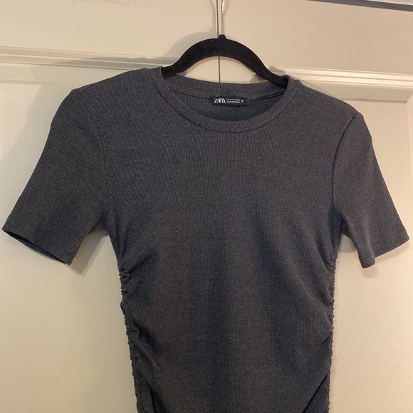 Zara | Grey Ruched Ribbed Dress - Picture 2 of 5